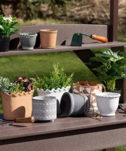 SULLIVANS White Scalloped Edge Cement Garden Pot -Vigoro sales Store whitewashed sullivans plant pots cmt1215 4f 1000