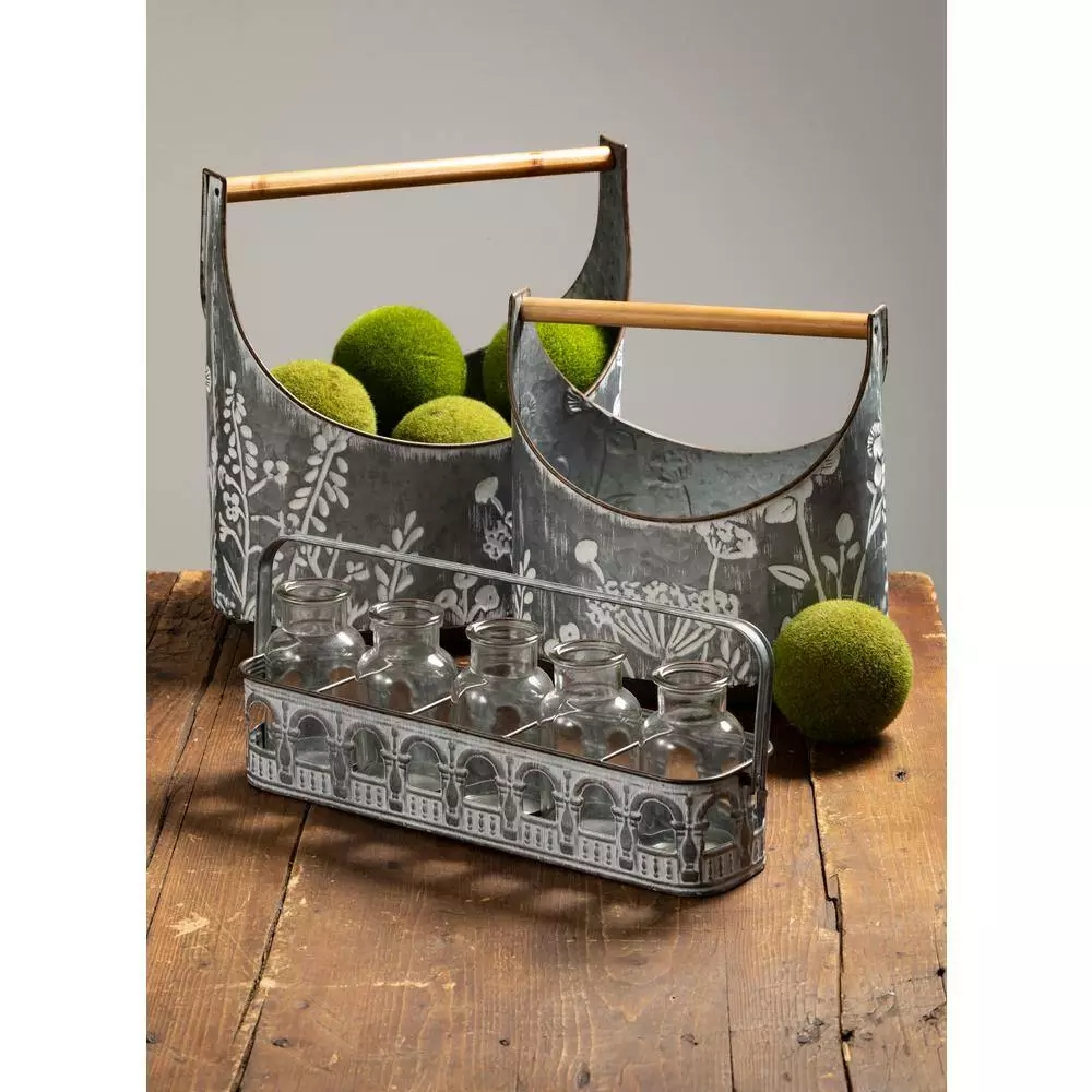 SULLIVANS Whitewashed Metal Flower Trug With Handles (Set of 2) 4 SULLIVANS Whitewashed Metal Flower Trug With Handles (Set of 2) - Image 2