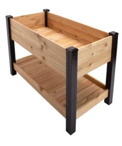 Vigoro 2 ft. x 4 ft. Elevated Cedar Garden Bed with Shelf (Vinyl Legs) -Vigoro sales Store wood vigoro raised planter boxes 445190 1f 1000